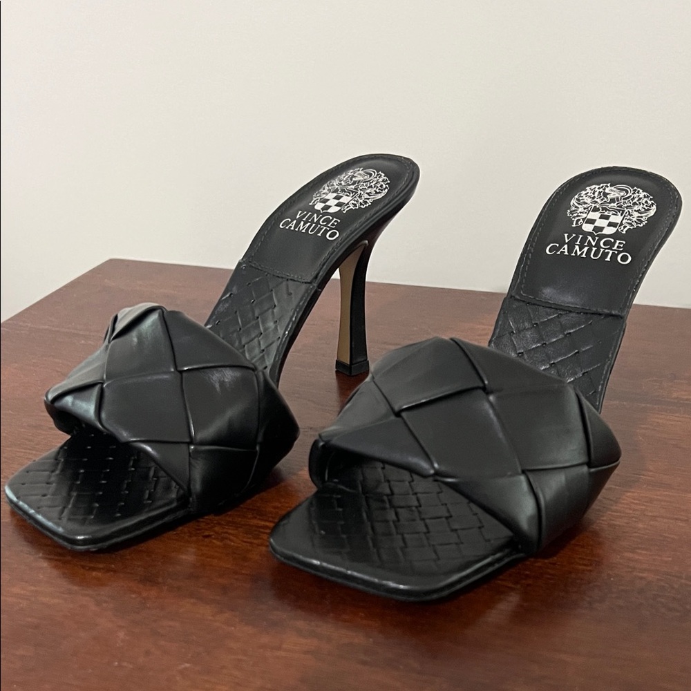Vince Camuto Black Woven Slide Heeled Sandal
